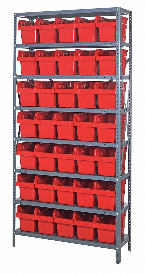 QUANTUM STORAGE SYSTEMS Bin Shelving,75" Overall H,35 Bins,Red 40N201