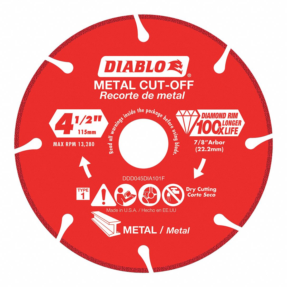 DIABLO Angle Grinders, Circular Saws, Diamond Saw Blade, Metal Materials Cut, 4 1/2 in Blade Dia