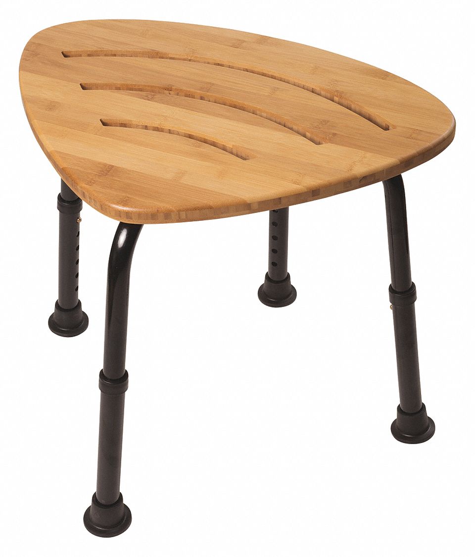 HEALTHSMART Length 211/2", Smooth, Wood, Plastic, Shower Stool, Light Brown 415L325221704