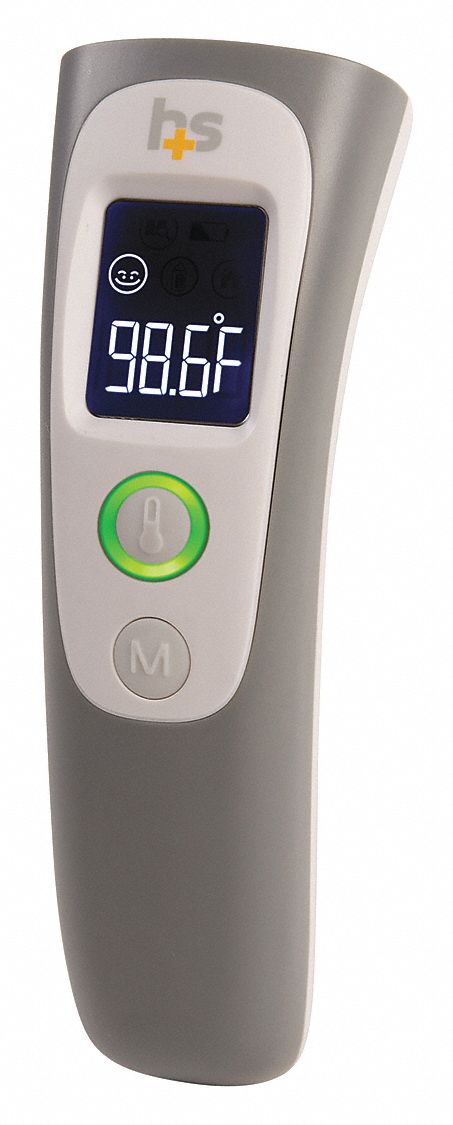 HEALTHSMART Digital Thermometer, Gray/White, Forehead, 5.125 in Length