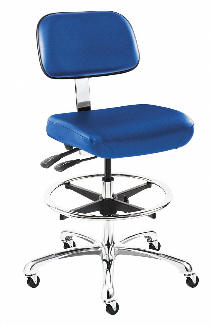 BEVCO Drafting Chair, Drafting Chair, Blue, Vinyl, 20 in to 28 in