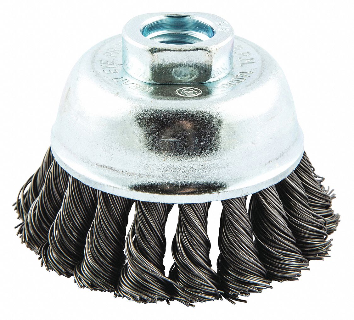 NORTON 3 in Knotted Wire Cup Brush, Arbor Hole Mounting, 0.02 in Wire