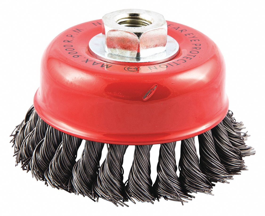 NORTON 4 in Knotted Wire Cup Brush, Arbor Hole Mounting, 0.02 in Wire
