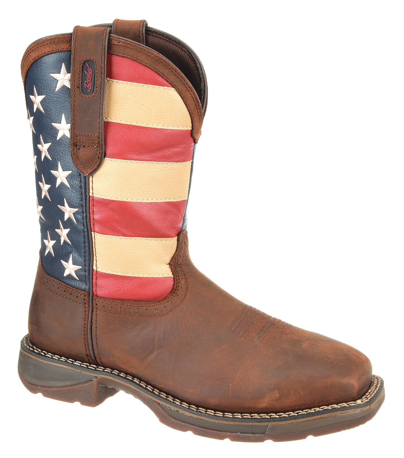 DURANGO Western Boot, 9, Wide, Men's, Dark Brown/American Flag, Steel