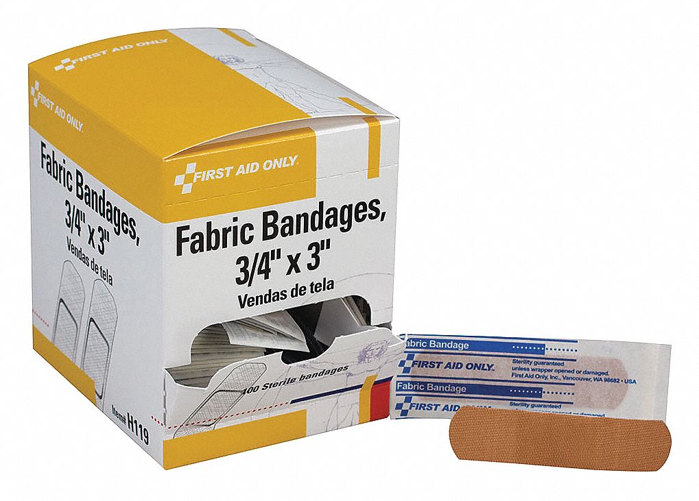 FIRST AID ONLY Fabric Strip Bandages, 3" x 3/4", Beige 41CP80H119GR Grainger