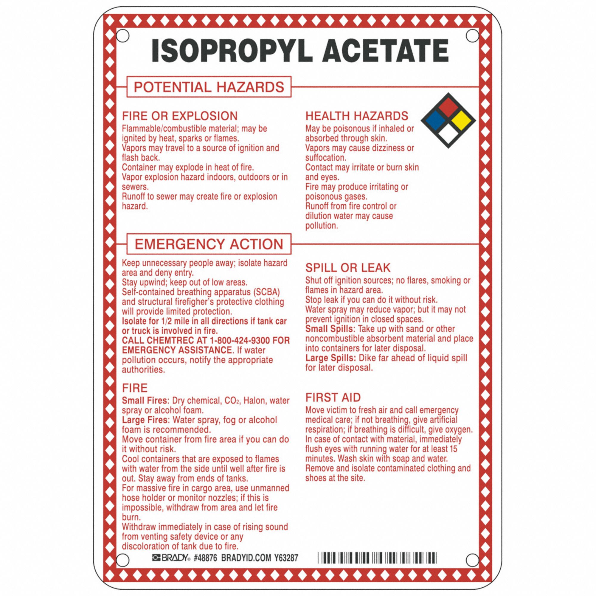 Isopropyl Acetate Potential Hazards, Fiberglass, Chemical Sign 41F487