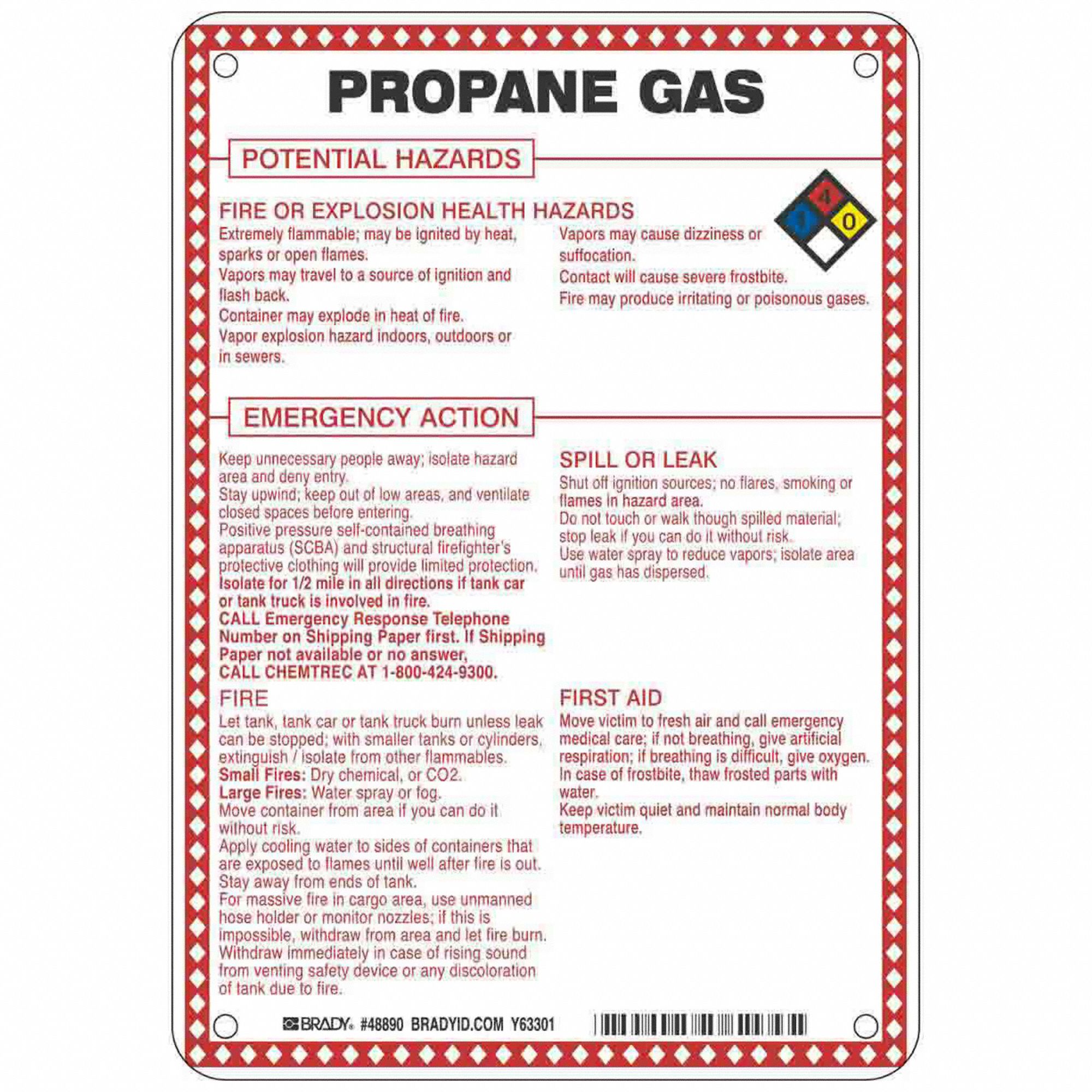 Propane Gas Potential Hazards, Fiberglass, Chemical Sign 41F50248890