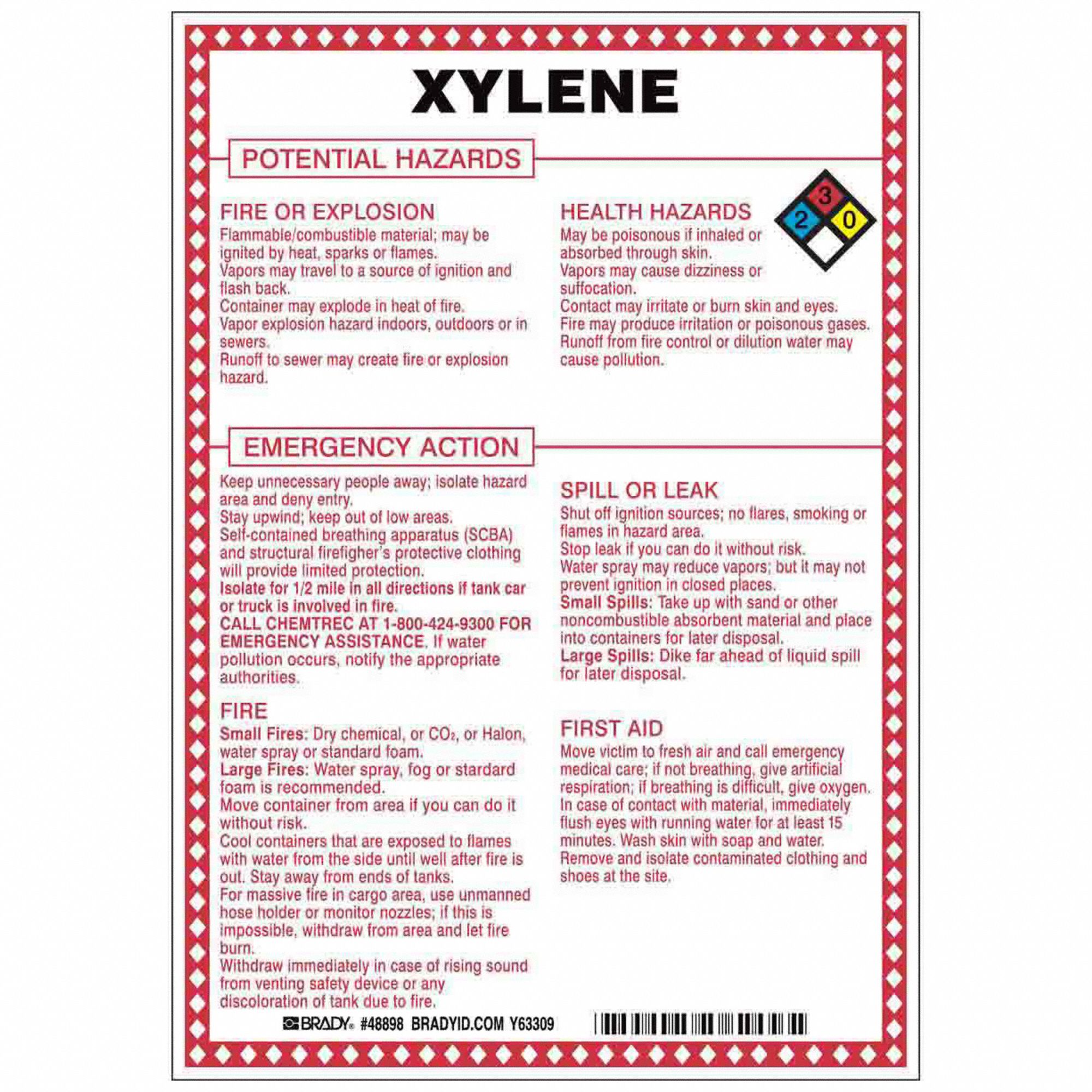 Xylene Potential Hazards, Fiberglass, Chemical Sign 41F51048898