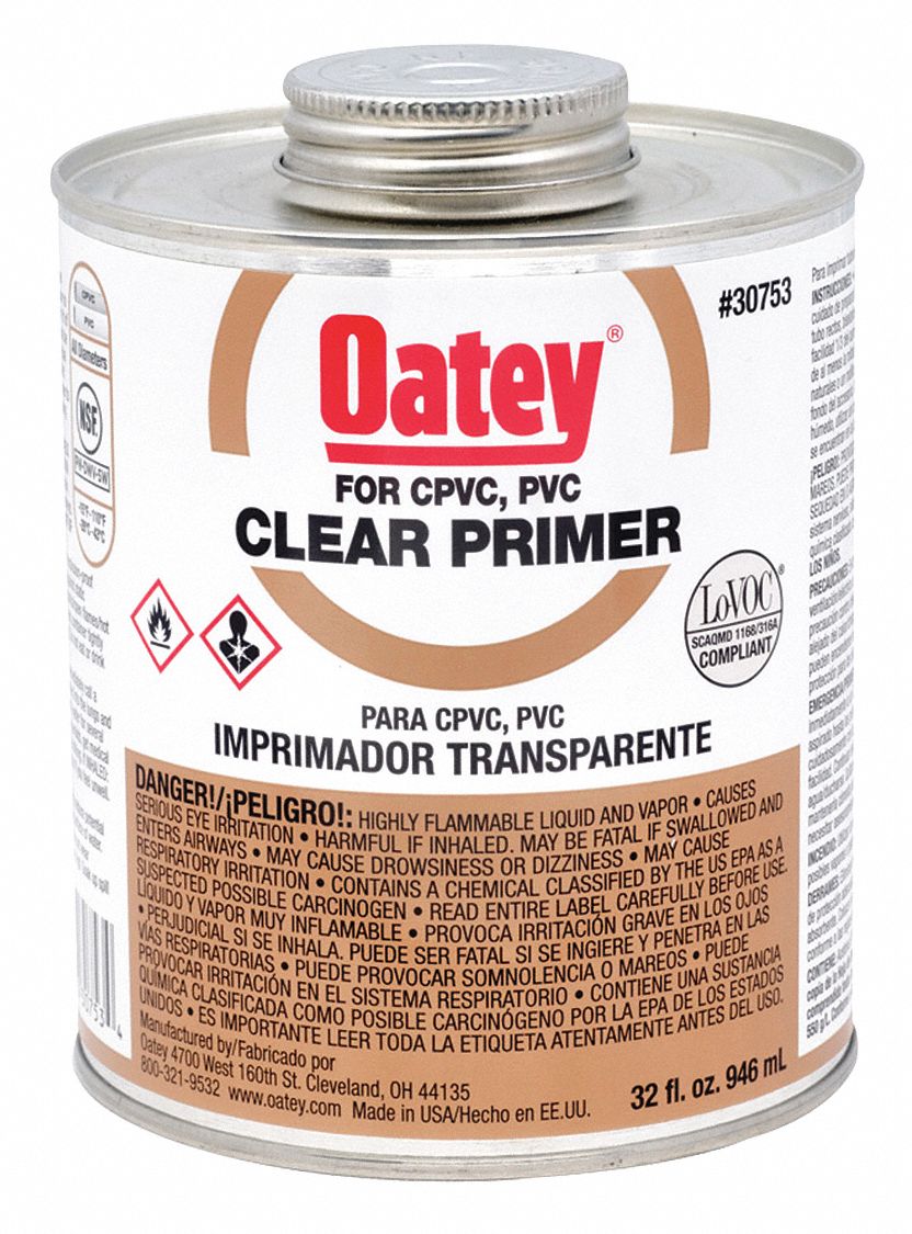 Oatey Clear Primer, PVC and CPVC, Size 32, For Use With PVC and CPVC