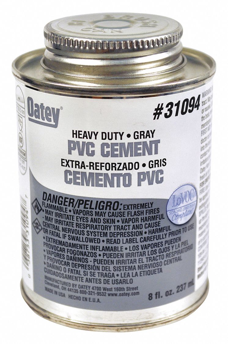 OATEY Gray Solvent Cement, Heavy Bodied, PVC, Size 8 oz