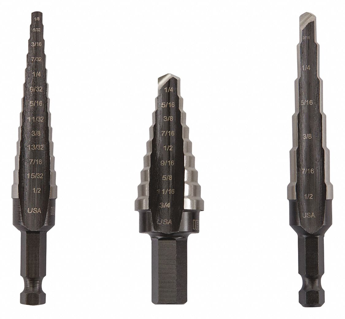 IRWIN Step Drill Bit Set, High Speed Steel, Black Oxide, 1/8 in to 3/4