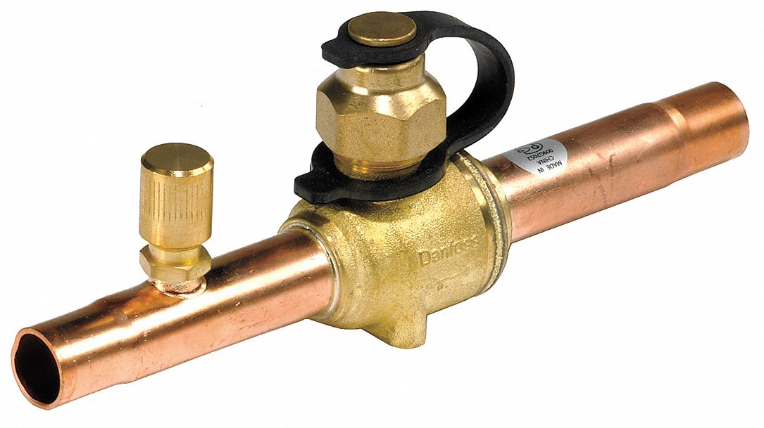 Danfoss Refrig Ball Valve, 11/8" ODF, 650 psi Brass Includes 1/4" SAE