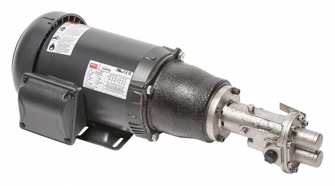 DAYTON Rotary Gear Pump, 125 psi, 316 Stainless Steel, 11/2 HP, 3