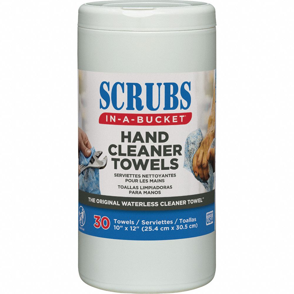 SCRUBS, Canister, 30 Wipes per Container, Hand Cleaning Towels 24WJ90
