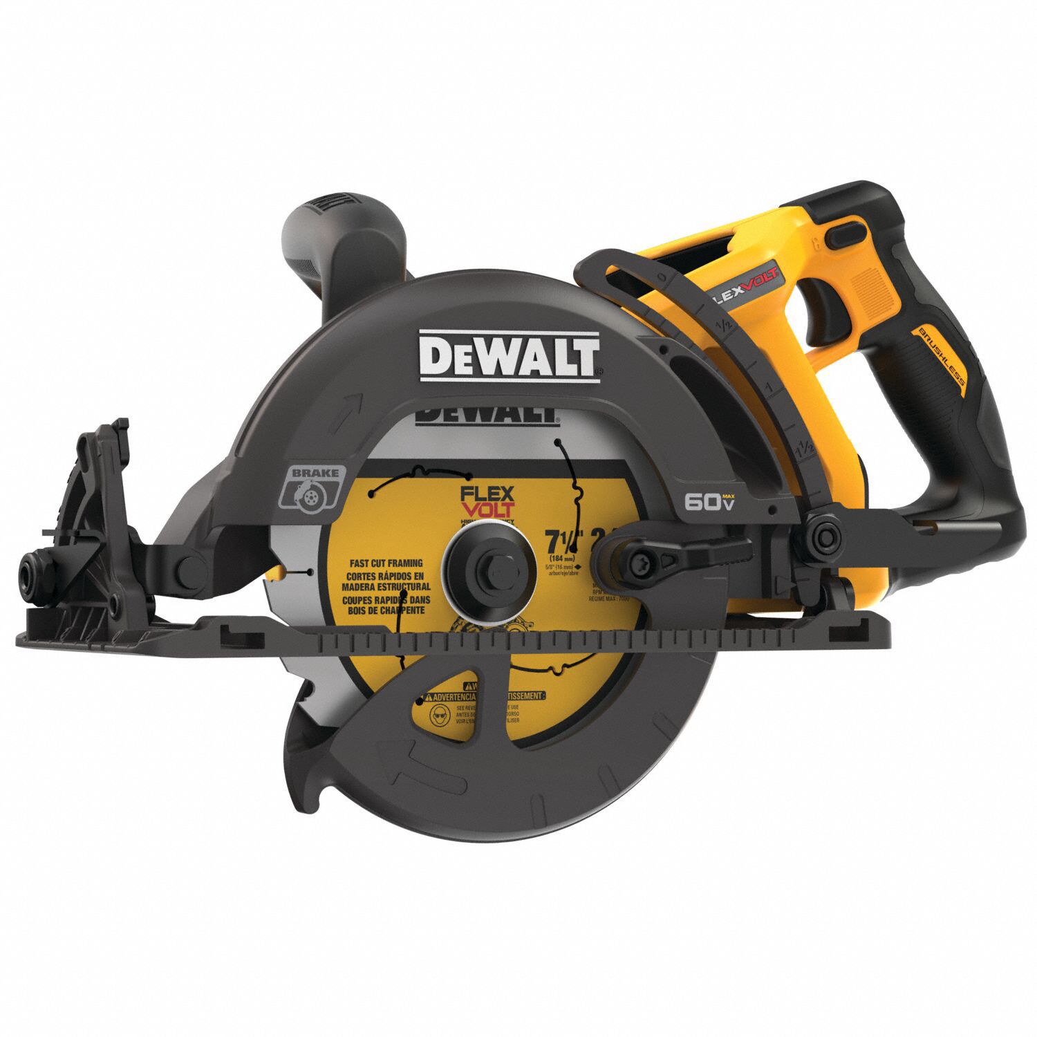 DEWALT Circular Saw, 7 1/4 in Blade Dia., Left Blade Side, Bevel Angle