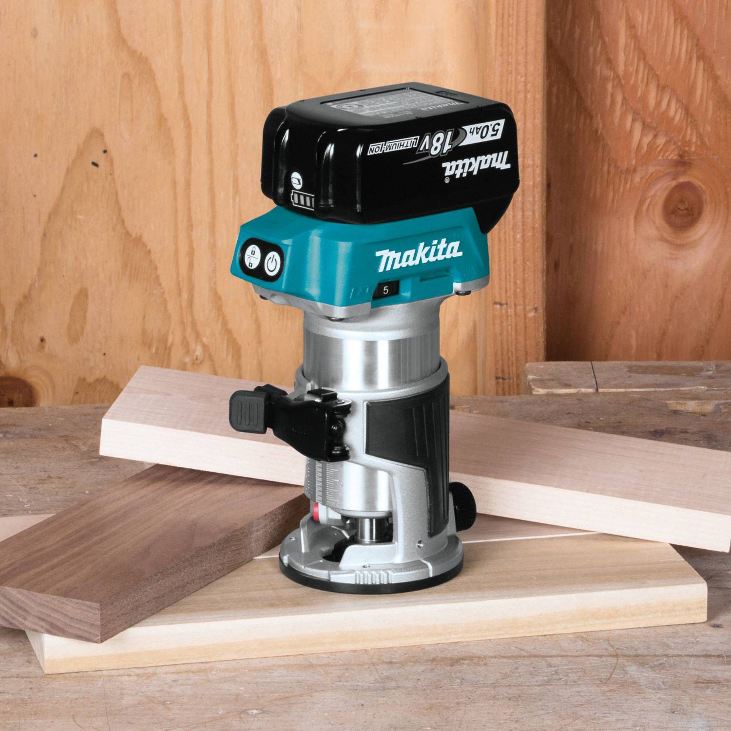 MAKITA Cordless Compact Router Kit: 18 V, Battery Included, 5.0Ah