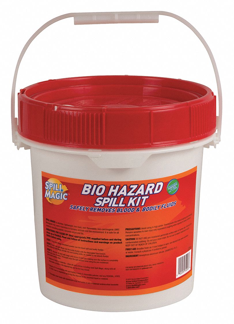 SPILL MAGIC, 2 gal Volume Absorbed Per Kit, Absorbent Clean Up/Surface Wipe, Biohazard Spill Kit