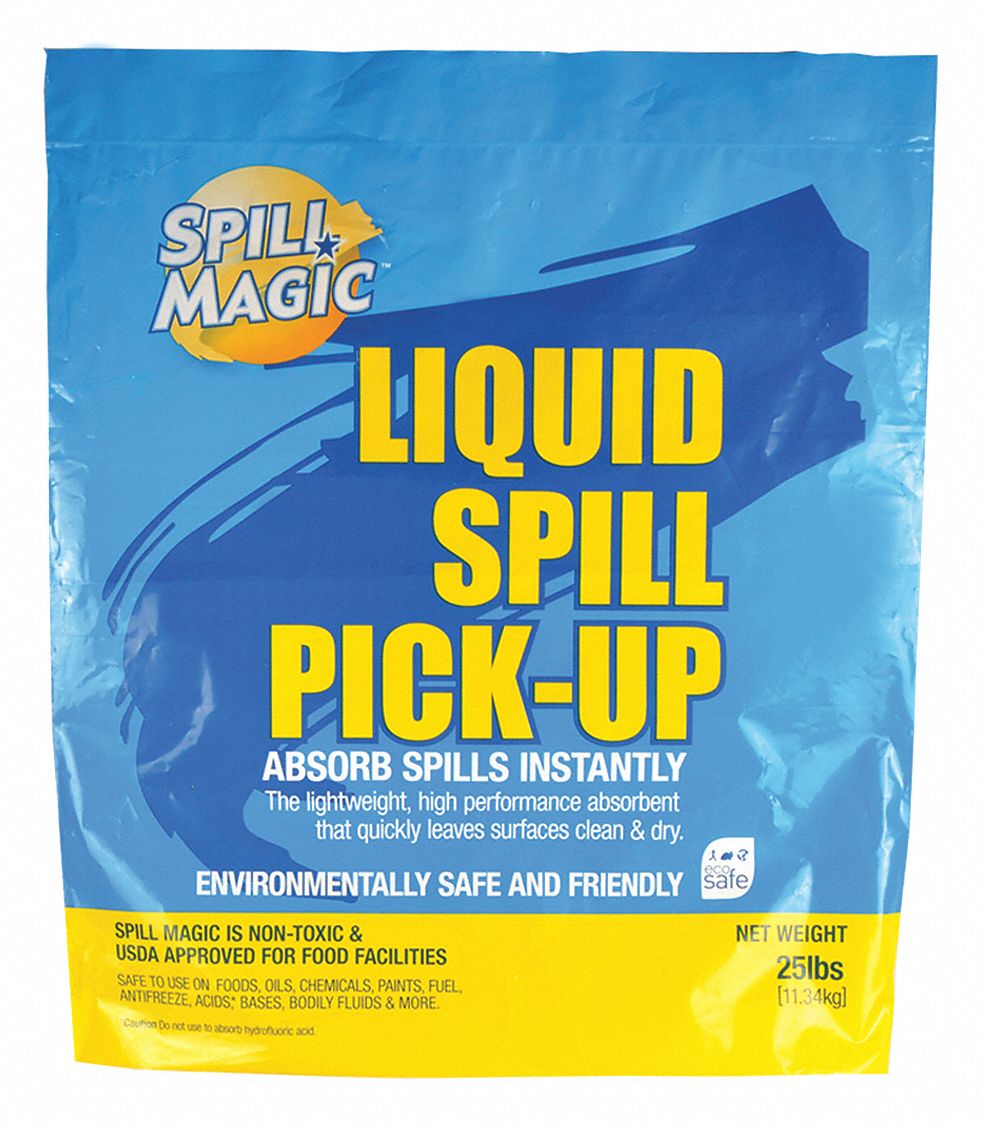SPILL MAGIC, 8 gal Volume Absorbed per Pkg., 25 lb Wt, Absorbent Powder