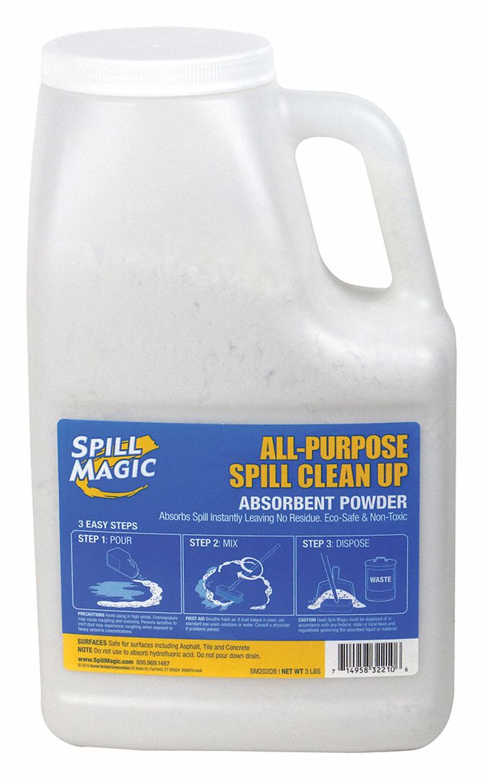SPILL MAGIC, 1 gal Volume Absorbed per Pkg., 3 lb Wt, Absorbent Powder