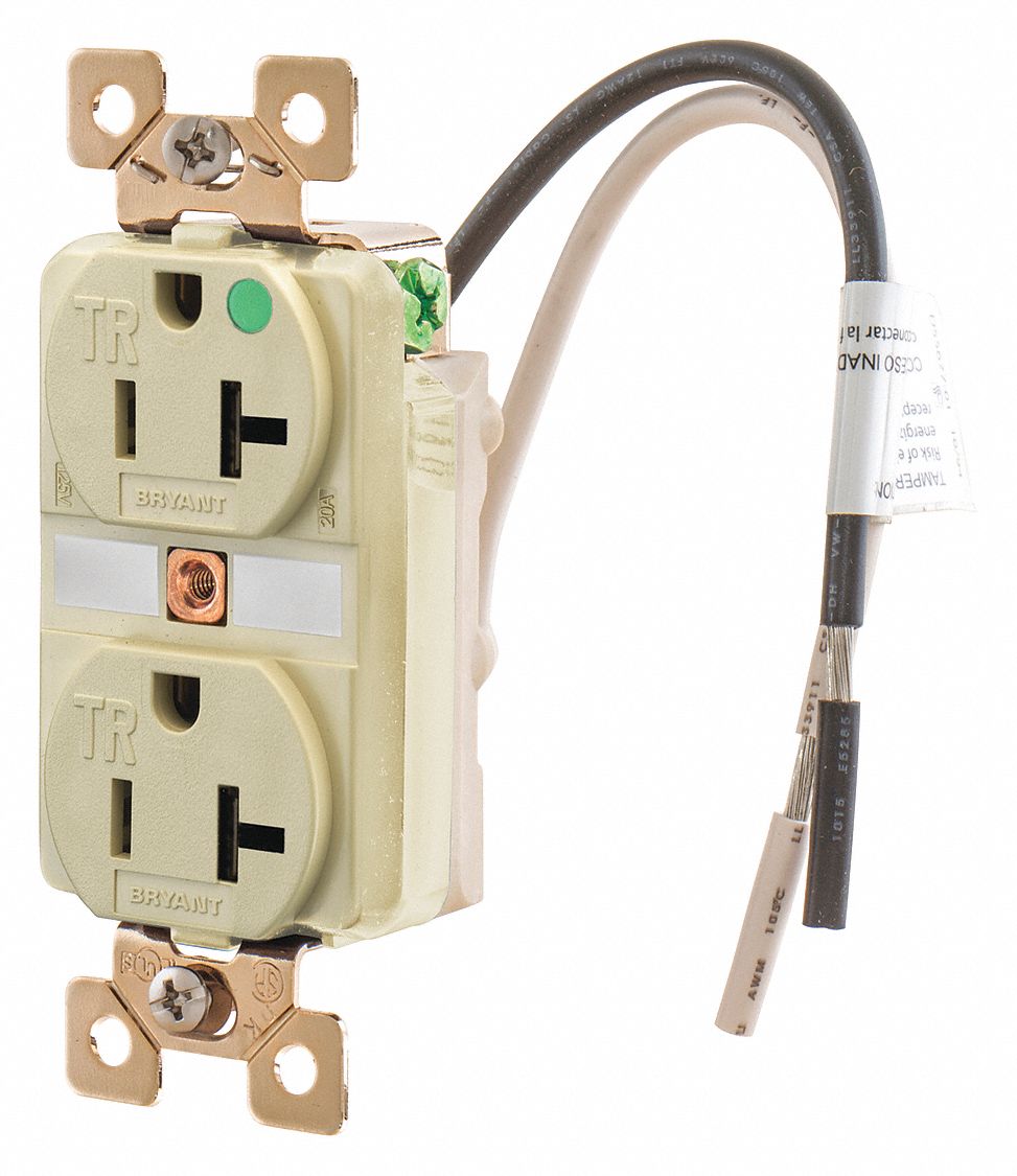 Bryant 20, Heavy Use Hospital Grade, Receptacle, Ivory, Yes Tamper
