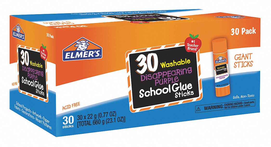 ELMER'S, 30, PK, Glue Stick,Disappear Purple,0.77oz,PK30 43FY98E605