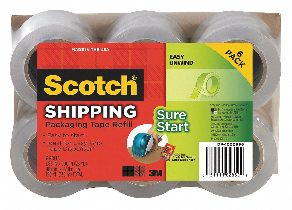 SCOTCH, 6, PK, Packaging Tape,1.88 s x 900 in.,PK6 43GA49DP1000RF6