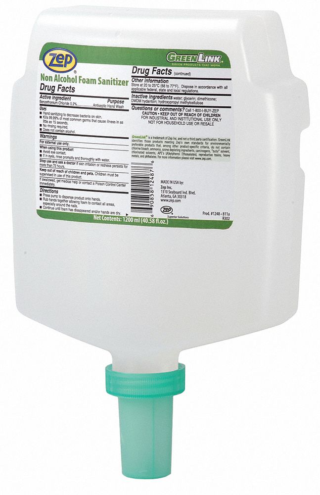 ZEP Hand Sanitizer, 1,200 mL, Cartridge, Foam, Fuzion, PK 4 43NR35