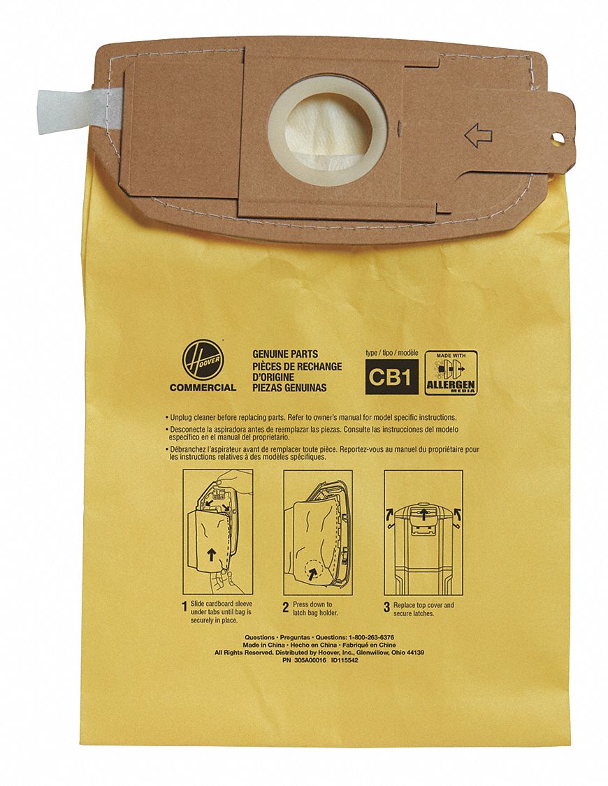 HOOVER COMMERCIAL, Fits Hoover Commercial Vacuum Brand, Dry, Vacuum Bag