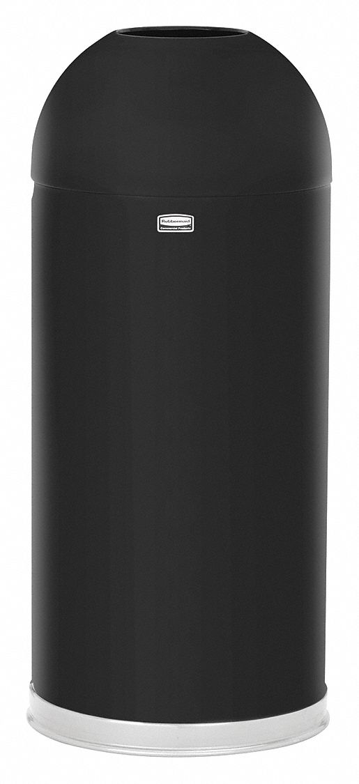 RUBBERMAID COMMERCIAL PRODUCTS 15 gal Round Trash Can, Metal, Black