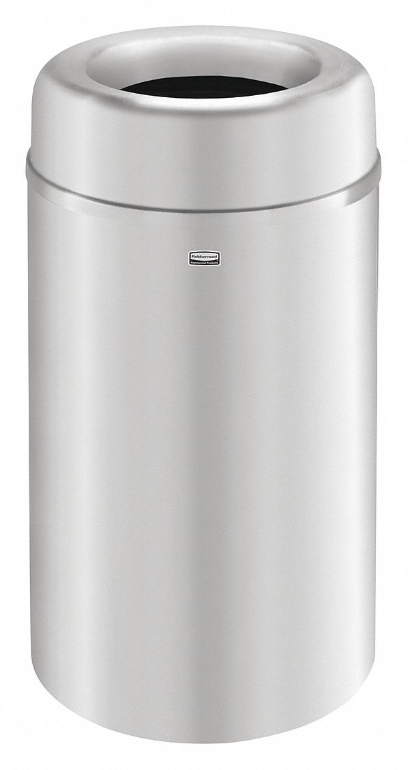 RUBBERMAID COMMERCIAL PRODUCTS 30 gal. Round Trash Can, Metal, Silver