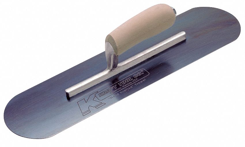 KRAFT TOOL Pool Trowel, Round, 4 x 16 in, Blue Steel 43Y450CF279B Grainger