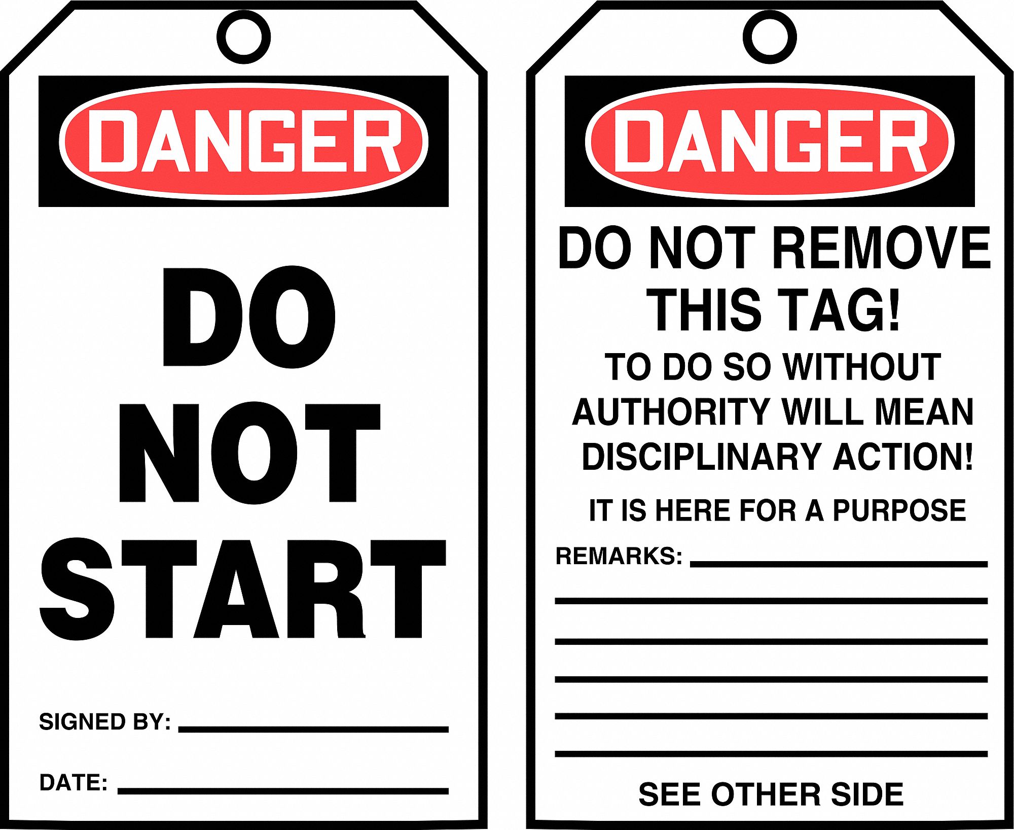 ACCUFORM Danger Tag By The Roll, Sign Legend Do Not Start, Sign Header