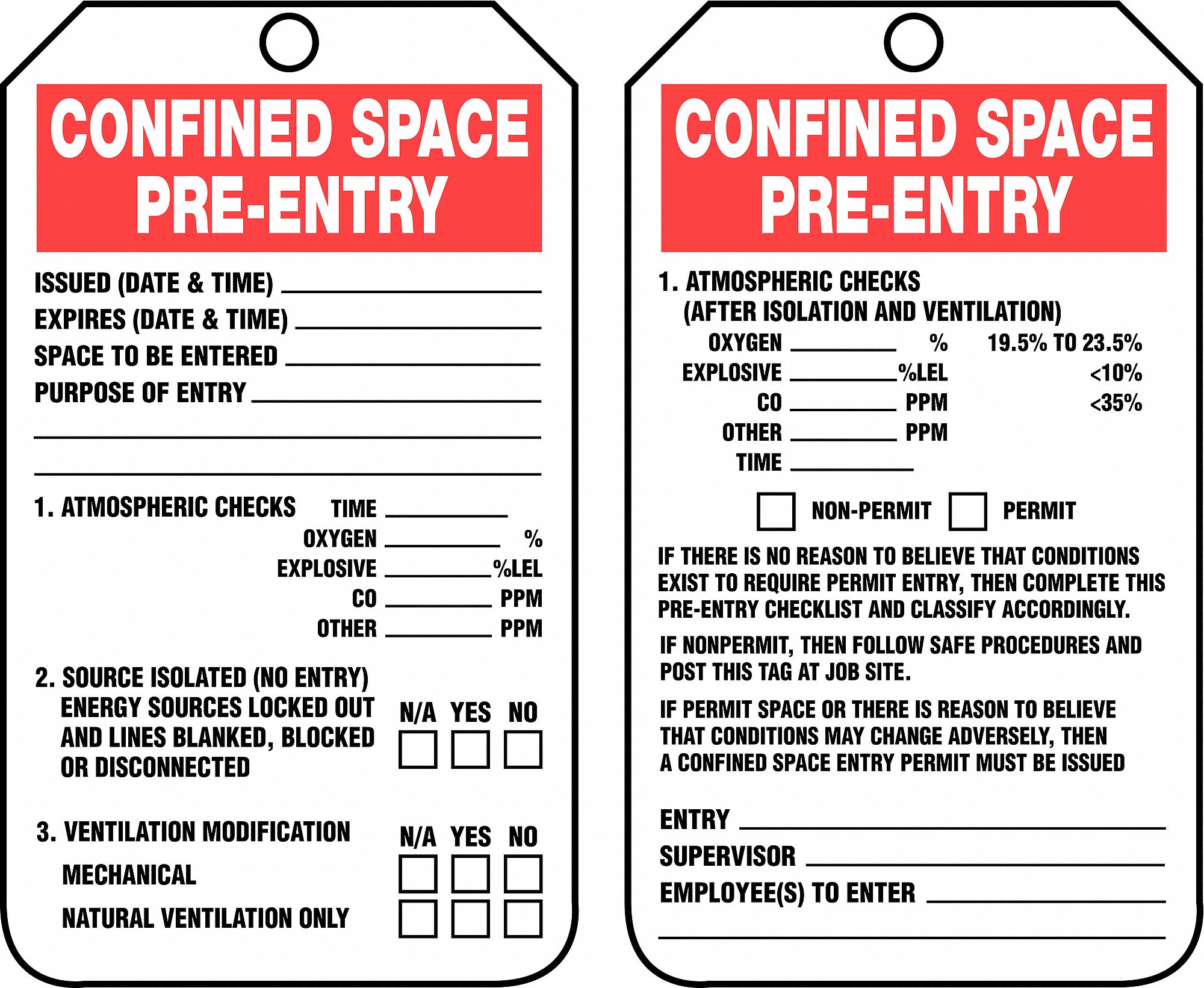 ACCUFORM Permit Tag, Sign Legend Confined Space PreEntry Issued Date