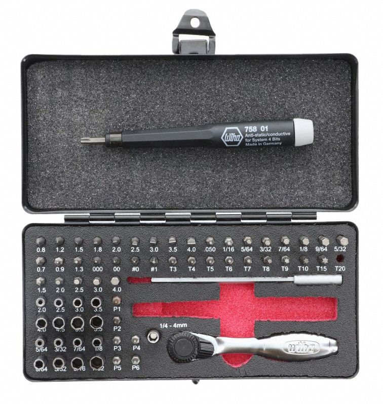 WIHA TOOLS Ratchet MultiBit Screwdriver Set 62 Tips, 6 3/4 in Overall