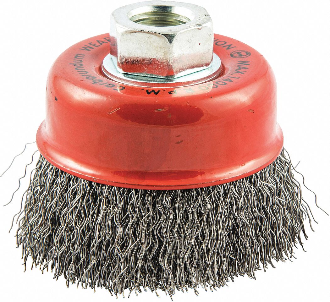 GRAINGER APPROVED 3 in Crimped Wire Cup Brush, Arbor Hole Mounting, 0.