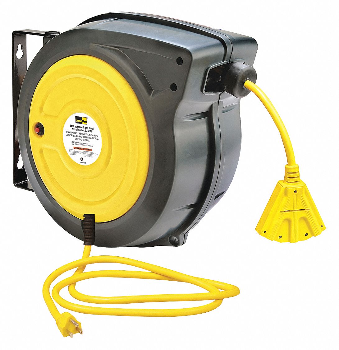 LUMAPRO Extension Cord Reel, Spring Retraction, 125V AC