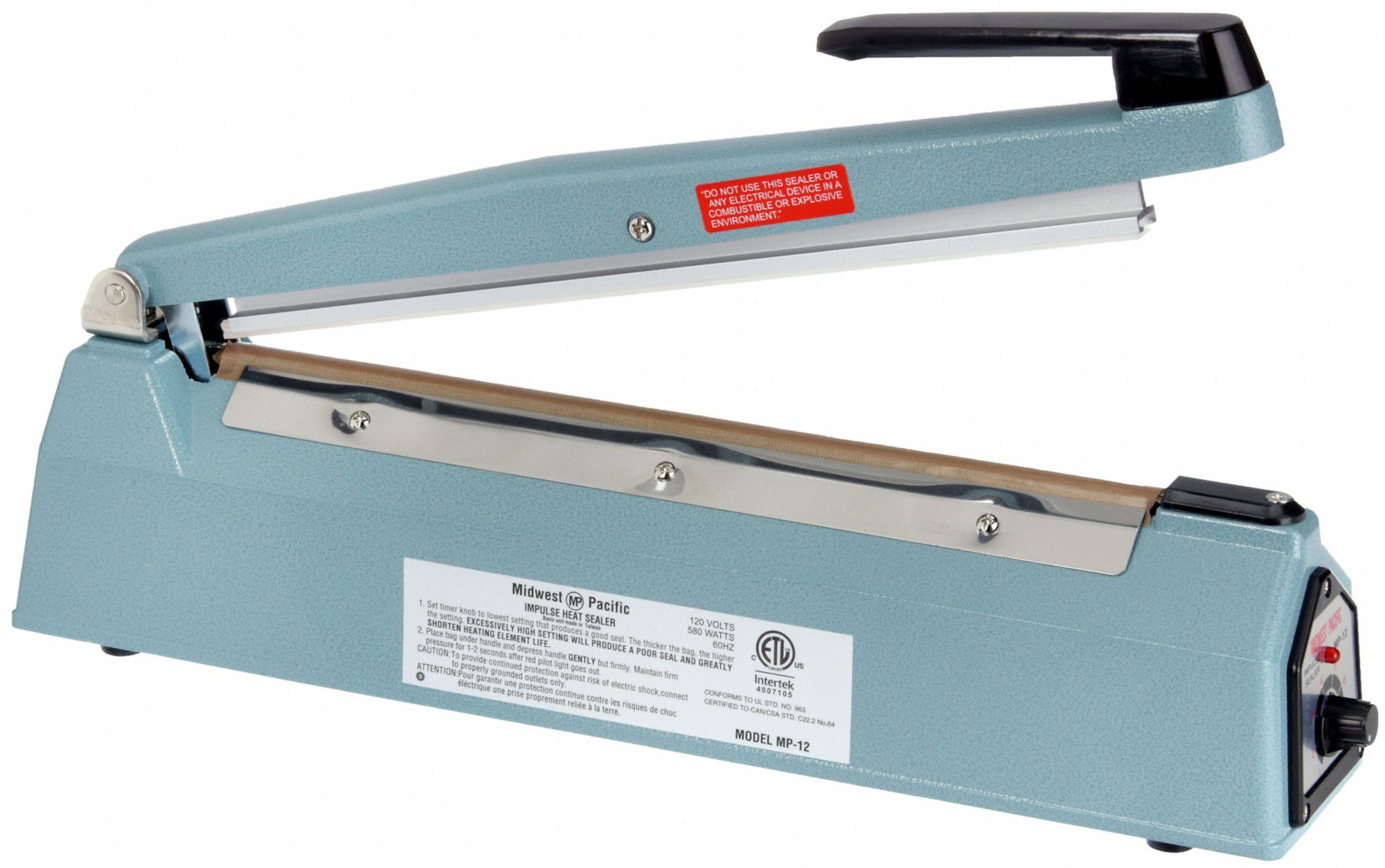 12 in Max Seal Lg, 1/8 in Max Seal Wd, Heat Sealer 443V94MP12