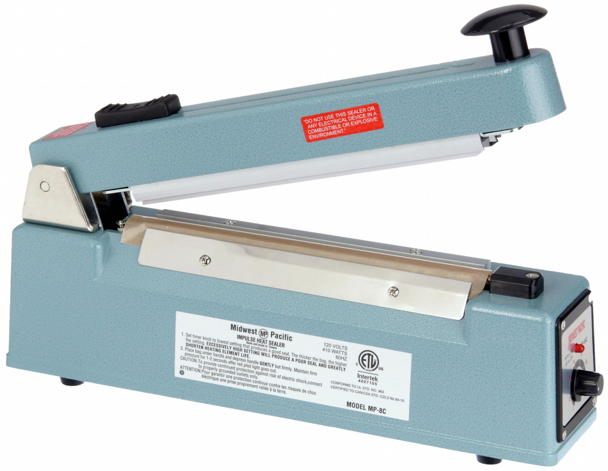 8 in Max Seal Lg, 1/8 in Max Seal Wd, Heat Sealer 443W01MP8C Grainger