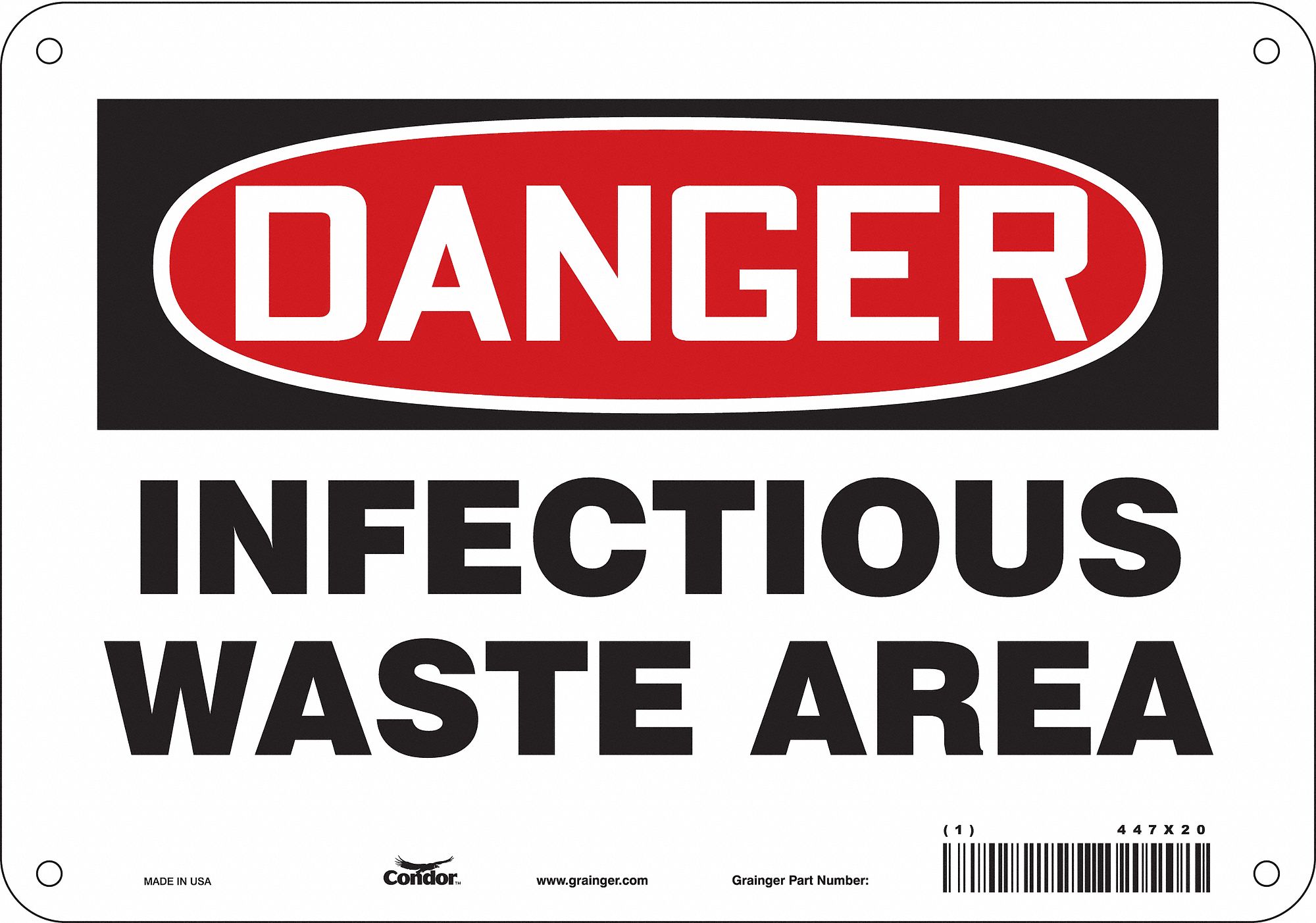 CONDOR Biohazard Sign, Sign Format Traditional OSHA, Infectious Waste