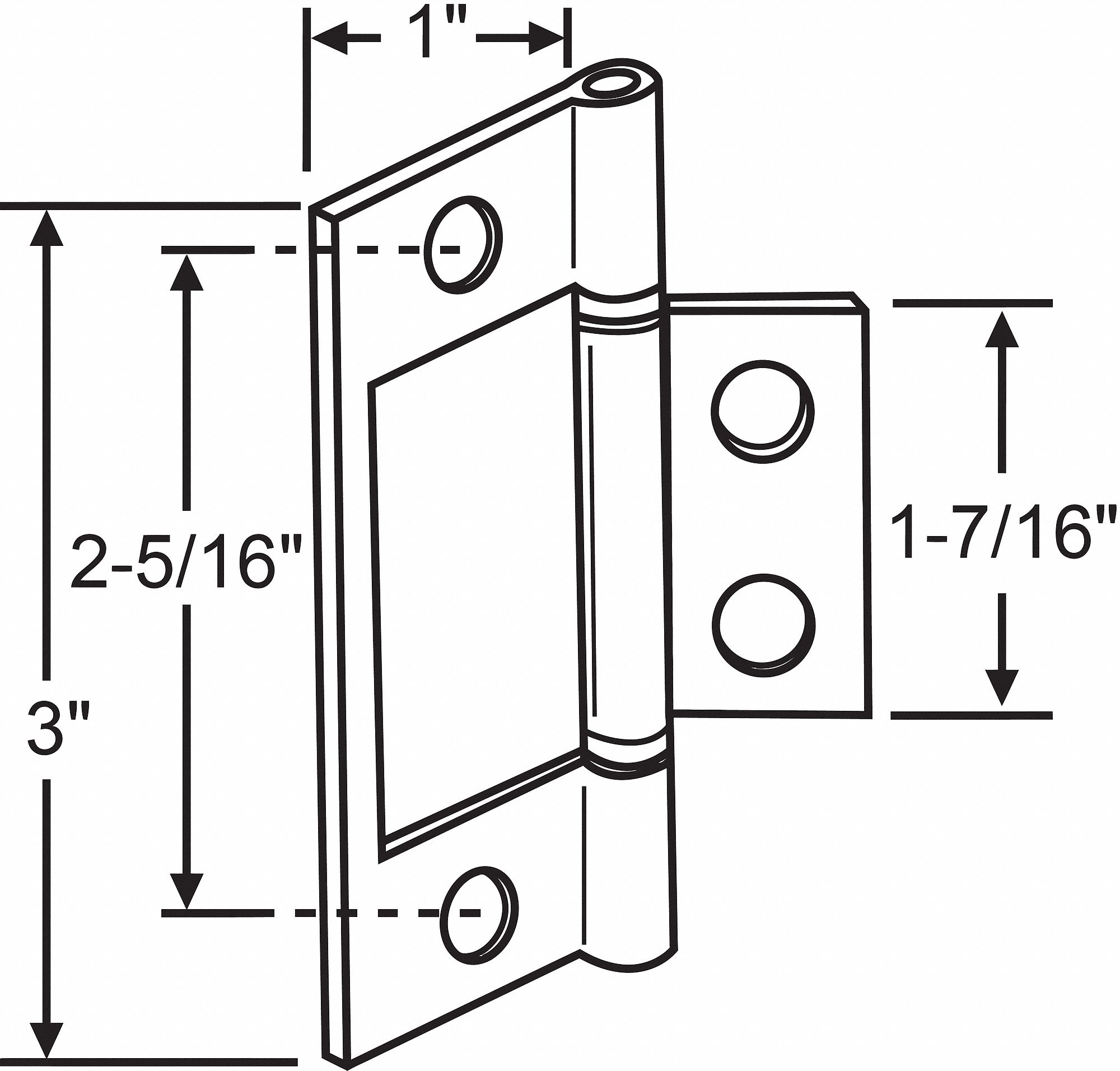 GRAINGER APPROVED Door Hinge, ByPass Door, Steel, Plated, 3 in Length