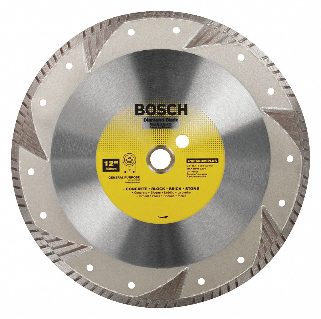 BOSCH Diamond Saw Blade 12 in Blade Dia., 1 in Arbor Size, Wet/Dry