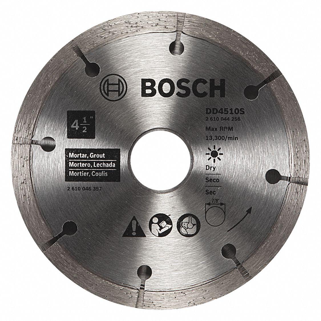 BOSCH Angle Grinders, Diamond Saw Blade, Mortar Materials Cut, 4 1/2 in Blade Dia., 7/8 in Arbor