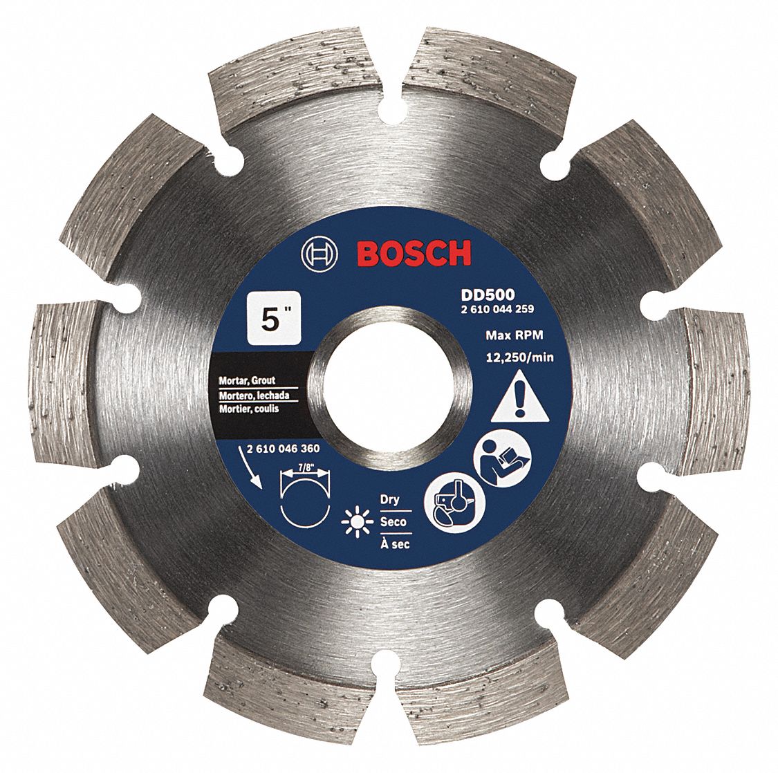 BOSCH Angle Grinders, Diamond Saw Blade, Mortar Materials Cut, 5 in Blade Dia., 7/8 in Arbor
