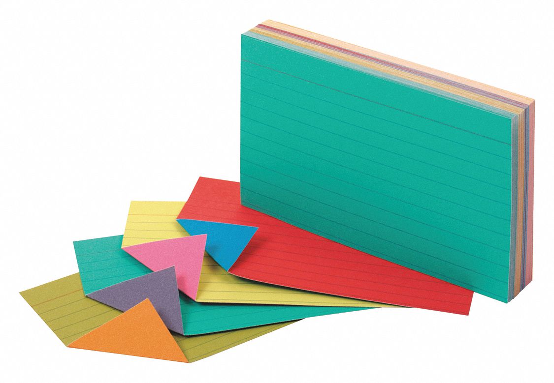 OXFORD, 100, PK, Extreme Index Cards,3x5,Assorted,PK100 44NM0604736