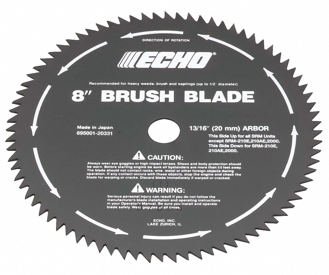 ECHO, 8 in Dia, Metal, Brush Cutter Blade 44X14669500120331 Grainger