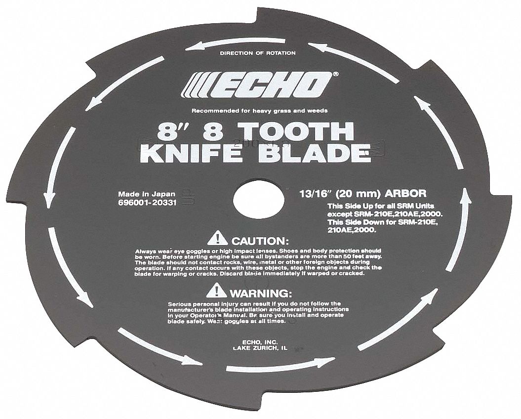 ECHO, 8 in Dia, Metal, Grass Weed Blade 44X14869600120331 Grainger