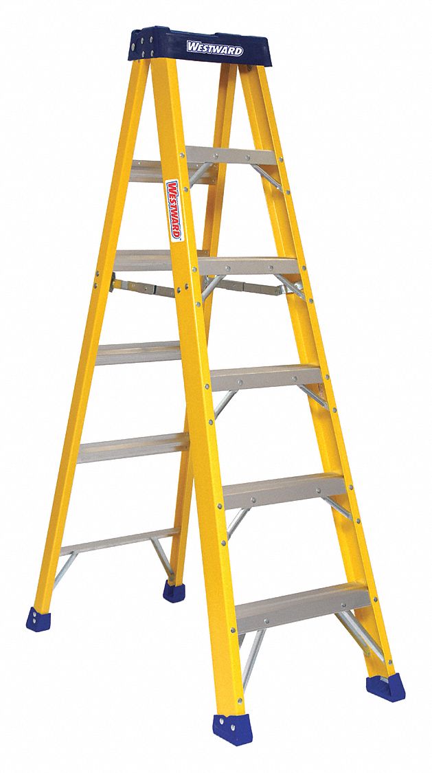WESTWARD, 6 ft Ladder Size, Fiberglass, Stepladder 44YY4844YY48