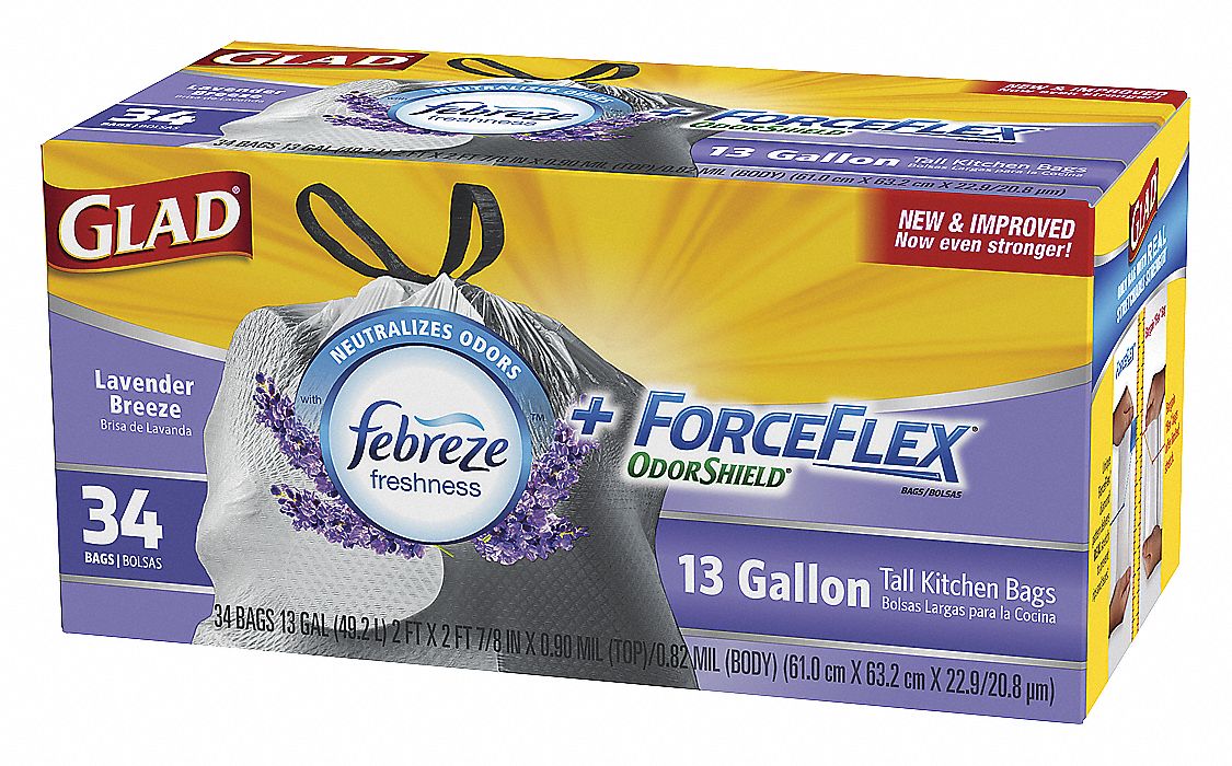 GLAD Trash Bag, 13 gal., PK34 44ZC2378531 Grainger