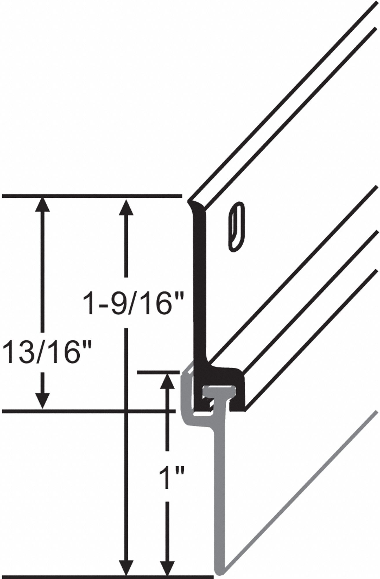 GRAINGER APPROVED Door Weatherstrip Sweep, 36 in Overall Length, Vinyl