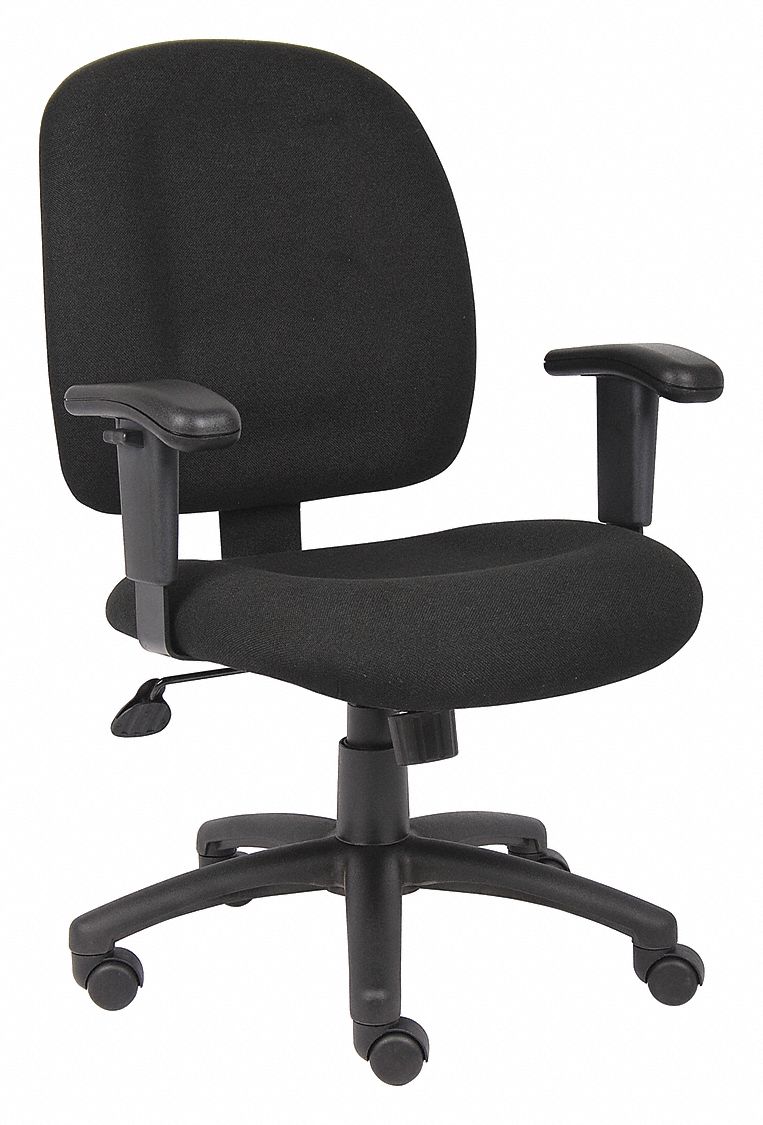 GRAINGER APPROVED Black Fabric Task Chair 20" Back Height, Arm Style